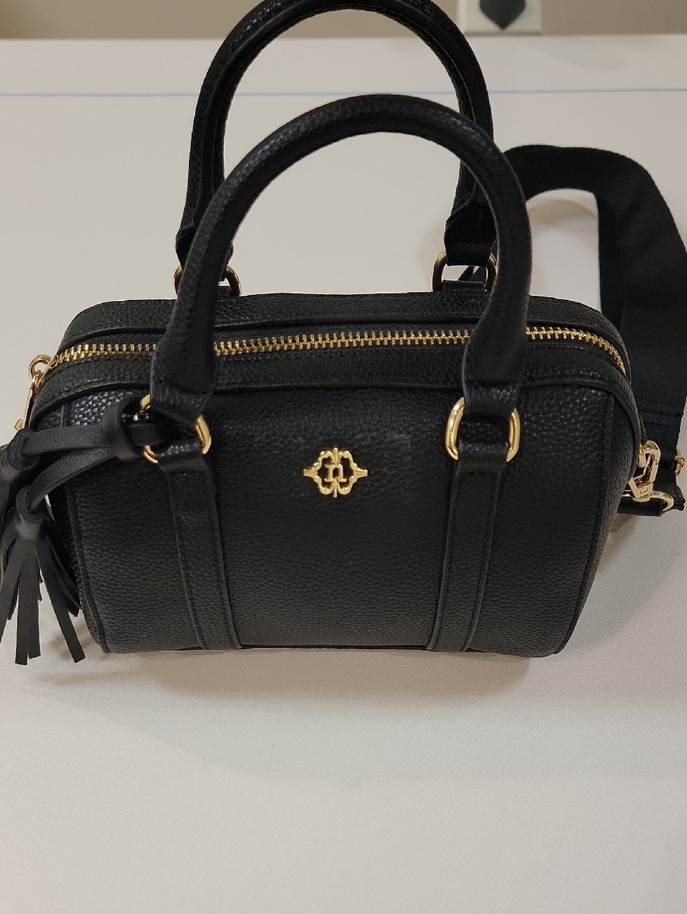 Nanette Lepore Black Crossbody Satchel with Gold Hardware